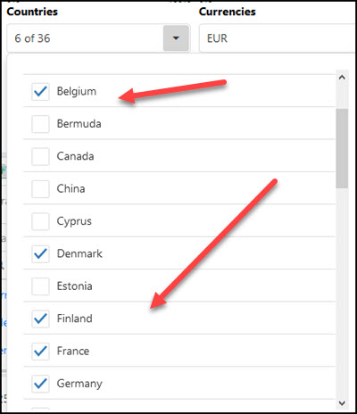 Select all the Magic Formula countries in Europe